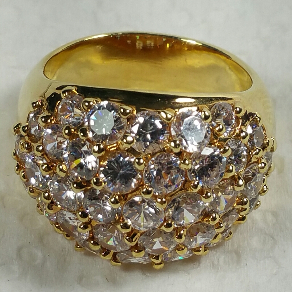 DESIGNER CZ GOLD PLATE STERLING SILVER RING